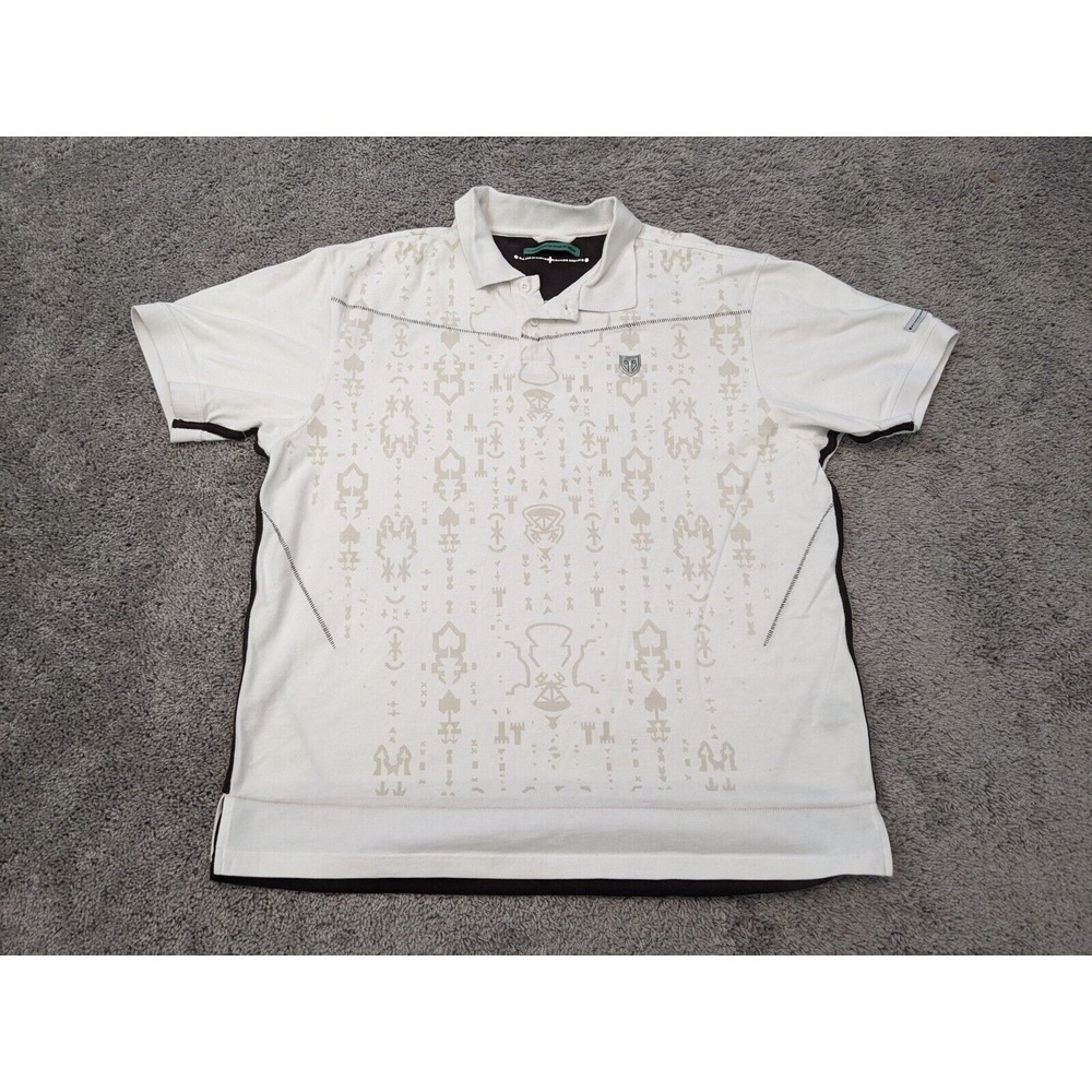 Marithe Francois Girbaud Polo Shirt Men's Extra‎ Large White Wingdings Graphic